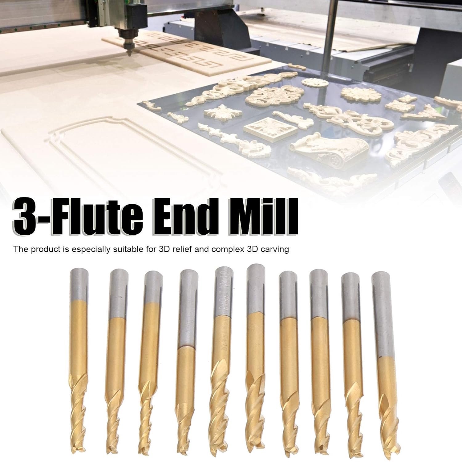 End Mill 10-delige endmill 3 fluit ronde schacht frees TiPlated CNC-bewerking van wolfraamstaal gereedschap 3 fluit frees frees Wolfraam stalen vingerfrees