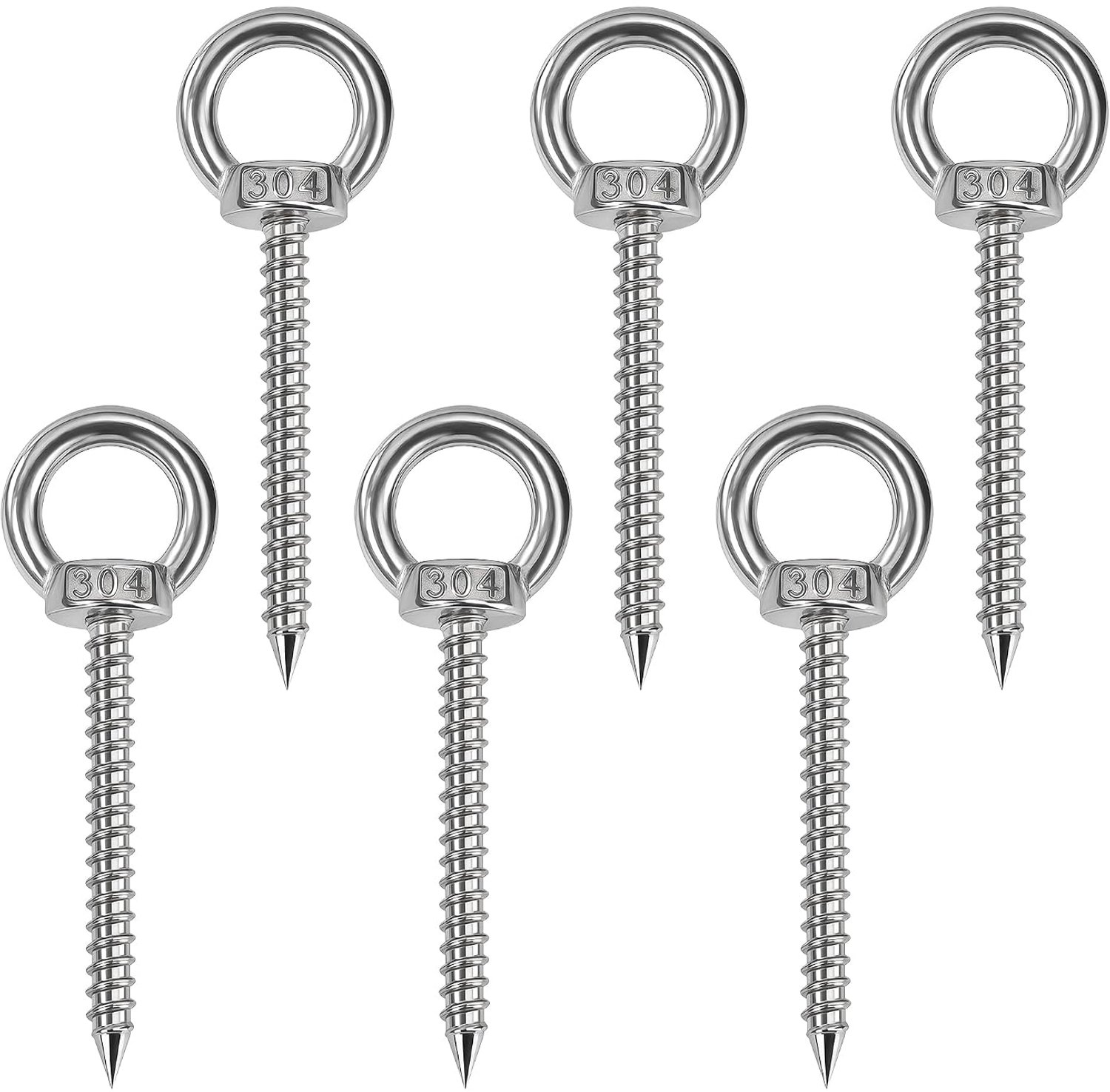 Ringschroeven, zelftappende oogschroeven M6 x 100 mm van 304 roestvrij staal met houtschroefdraad en gesloten ring voor tuin, hek en doe-het-zelf, 6 stuks