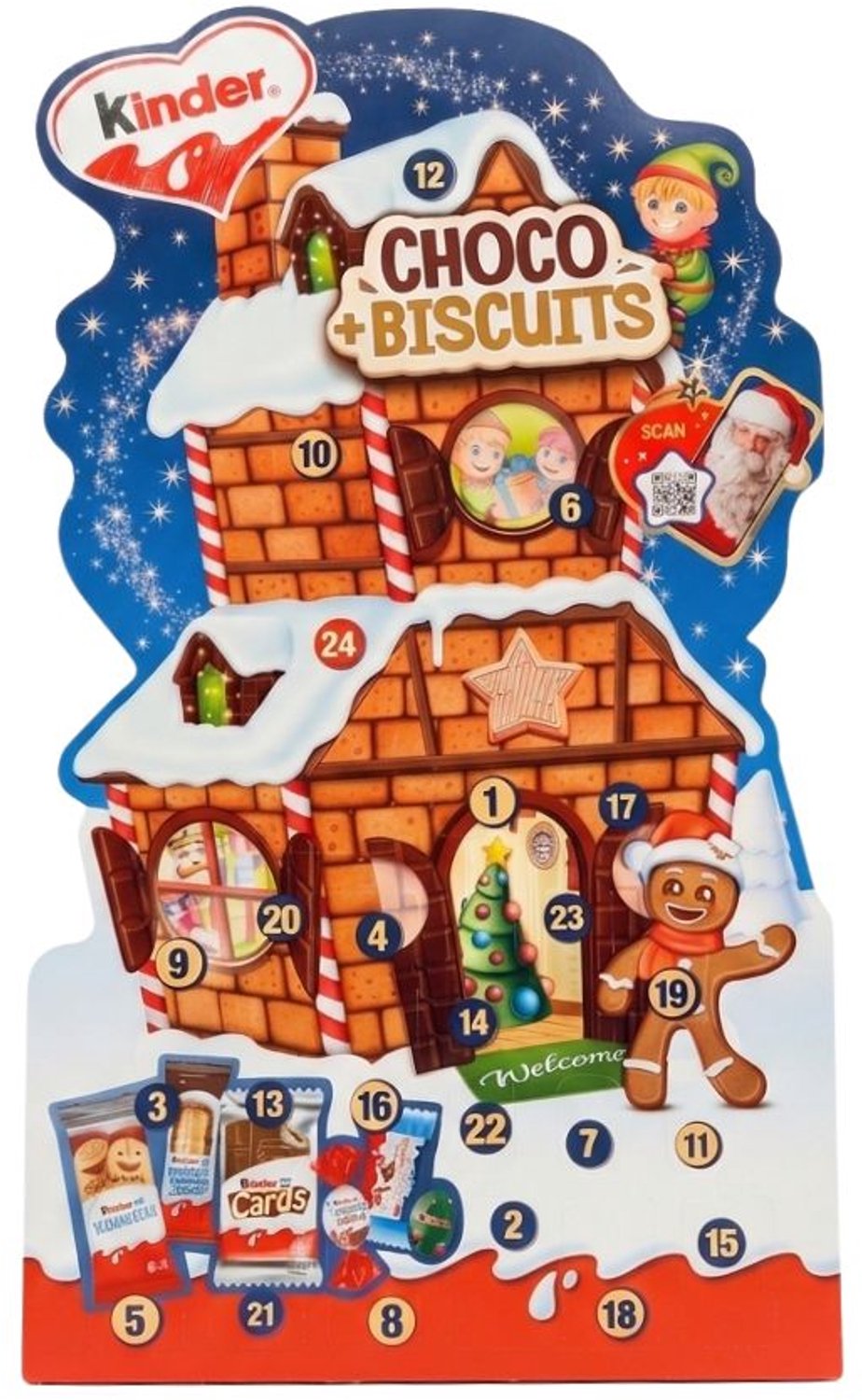 Kinder Choco & Biscuits Adventskalender 218g - 24 vakjes met Kinder chocolade & koekjes - Kerstkalender om af te tellen