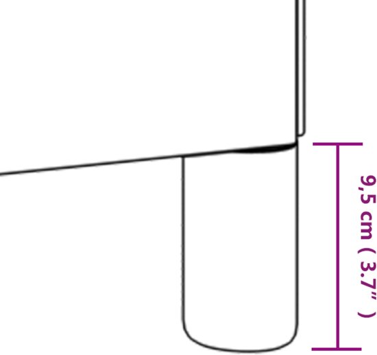 Detail van een zwart, cilindervormig pootje van een bed, met afmeting 9,5 cm (3.7").