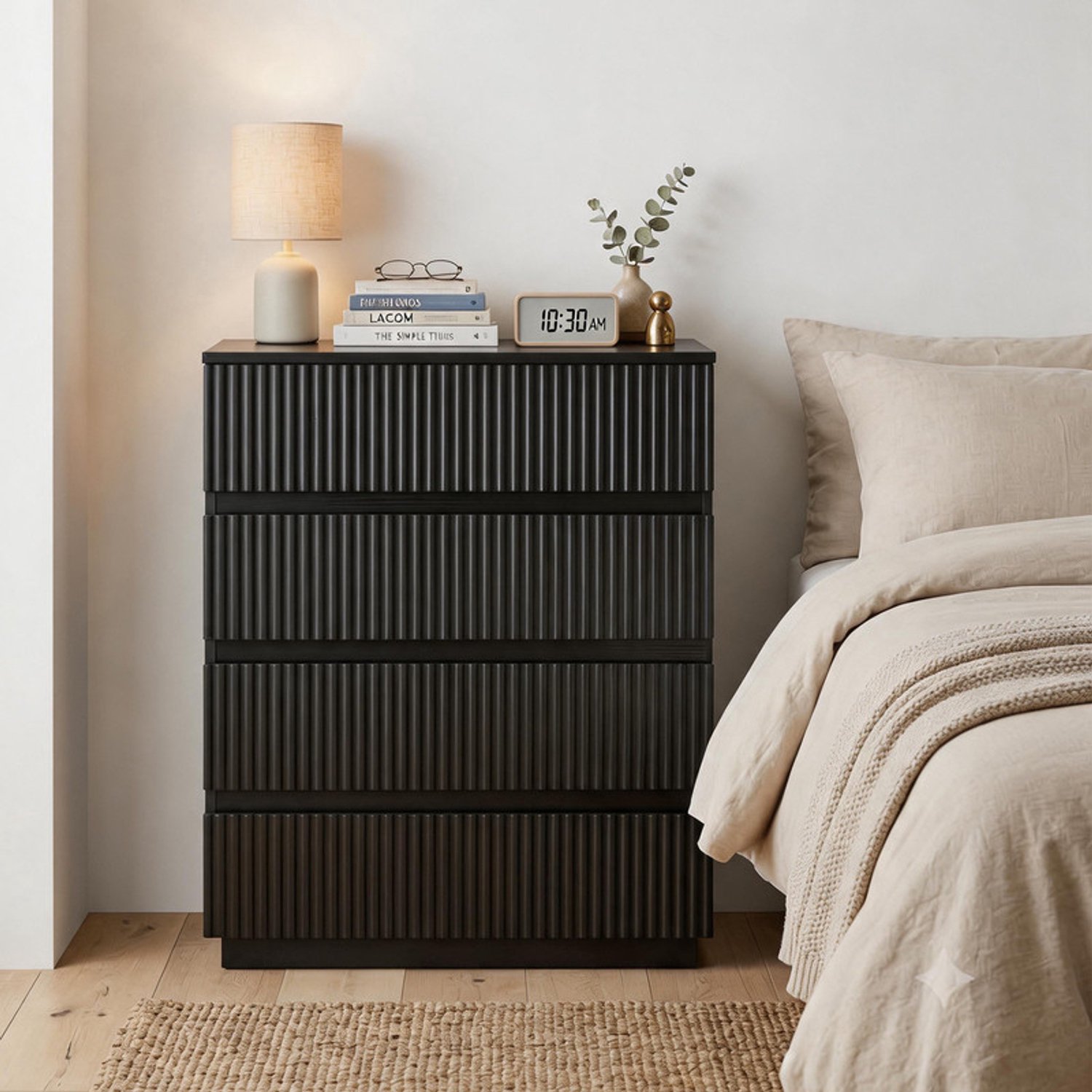 LEADZM Ladekast met 4 lades - Zwart - 60 x 38 x 78 cm - lamellendesign