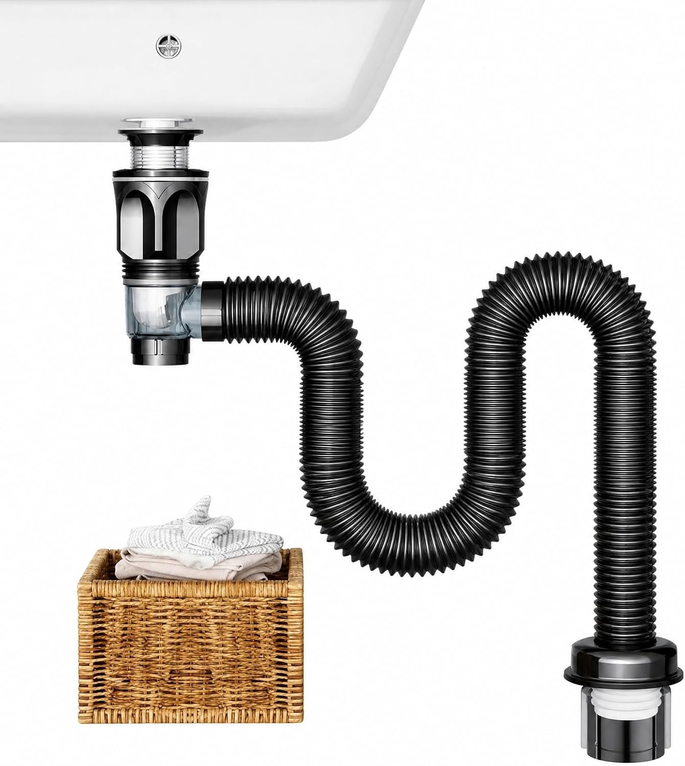 Flexibele Afvoer Sifon met Uittrekbare Afvoerslang, Lekvrij en Universeel voor Keuken en Badkamer, Ideaal voor Toiletten en Gootstenen, 18-80 cm
