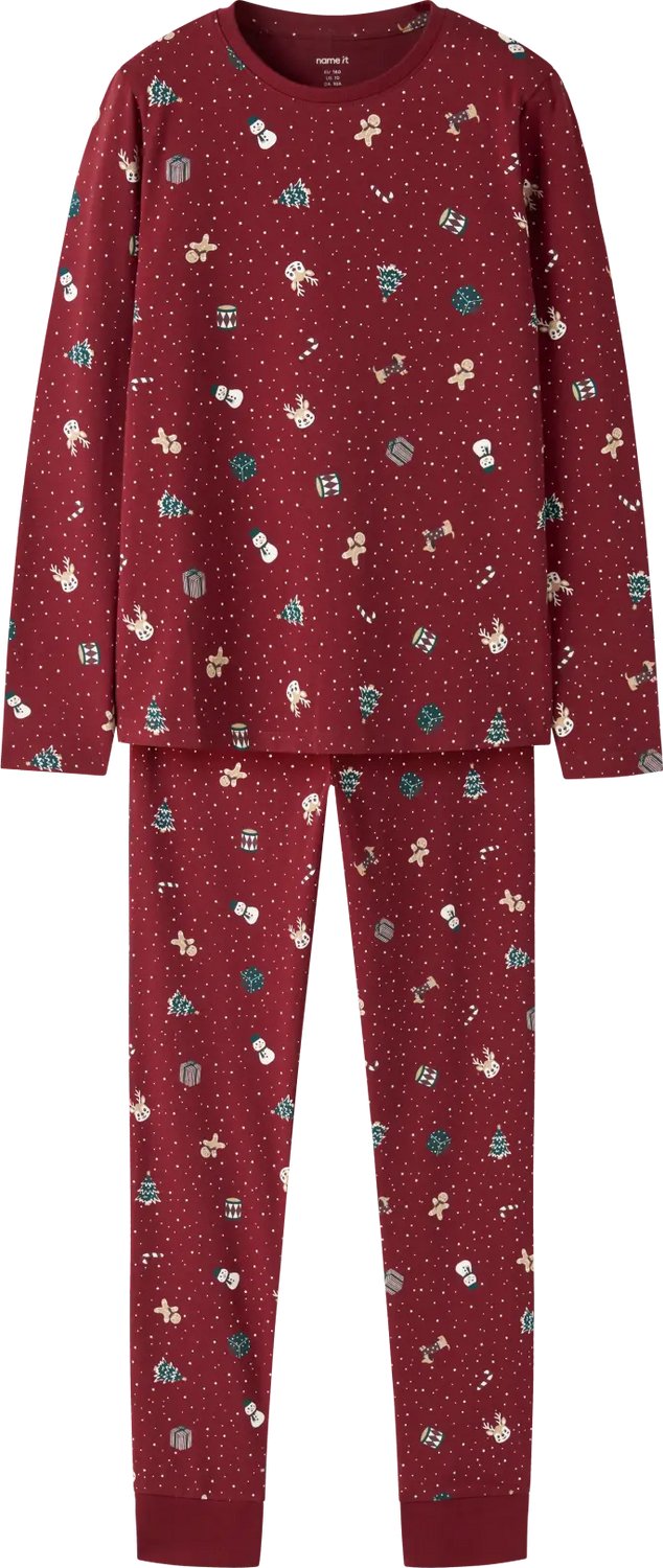 Name it kinder pyjama - Christmas - katoen - Grijze katoenen pyjama voor jongens en meisjes - 140 - Rood
