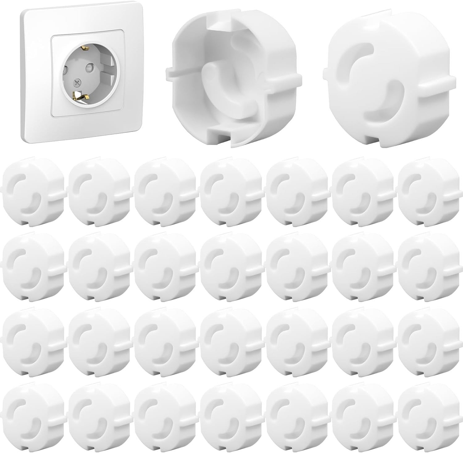 Set van 30 Stopcontactbeschermers, Veiligheid voor Kinderen, Witte Plastic Plugbeveiliging met Draaimechanisme, Kindveilige Stopcontacten voor Baby's en Peuters