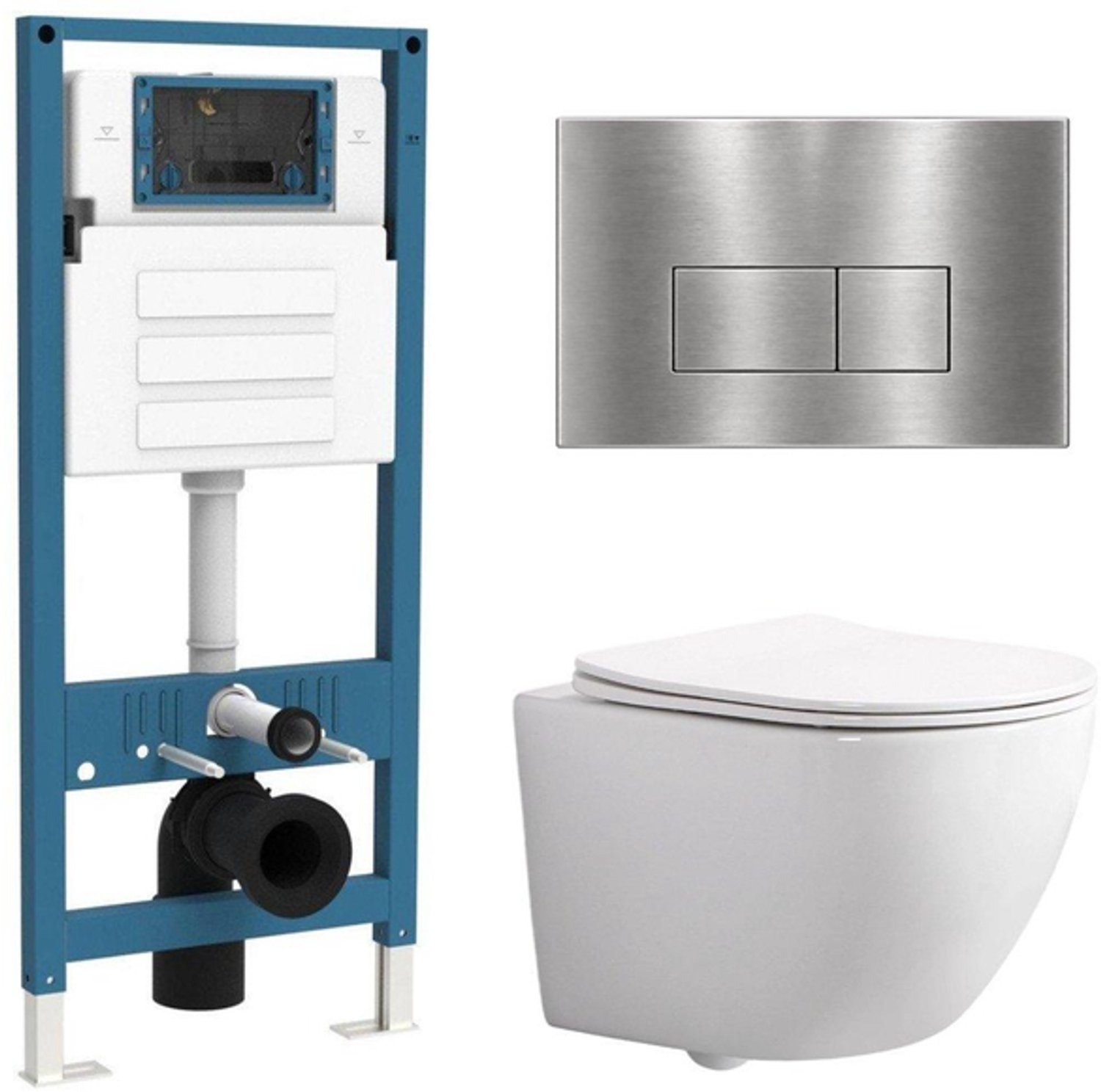 QeramiQ Dely Swirl Compact Toiletset - inbouwreservoir QeramiQ flush - slim zitting - metalen bedieningsplaat RVS - rechthoekige knoppen - glans wit