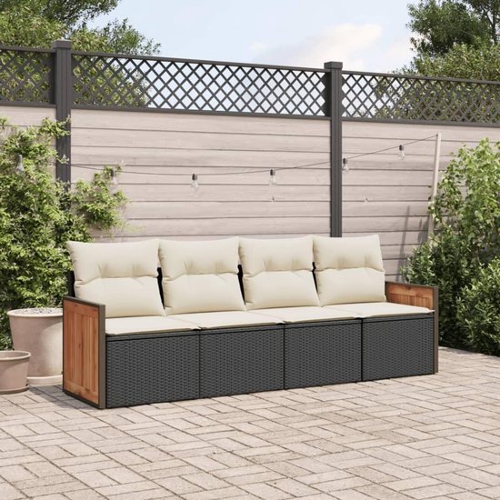 Poly rattan weerbestendig opbergfunctie zwart crème — afbeelding 2