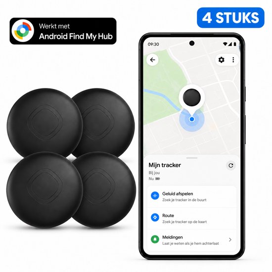 Android GPS Tracker – 4 stuks - Werkt met Google Find My App – Locatie Tracker voor Sleutels, Koffer, Fiets, Auto & Huisdier – Vervangbare Batterij – Alleen voor Android – Zwart