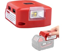 Accuadapter, rode dubbele USB-adapter 18 V apparaten, DC poort lithium batterijadapter, met led-werklamp, stroomvoorziening, oplader, converteert tool, voor Milwaukee M18 (rood)