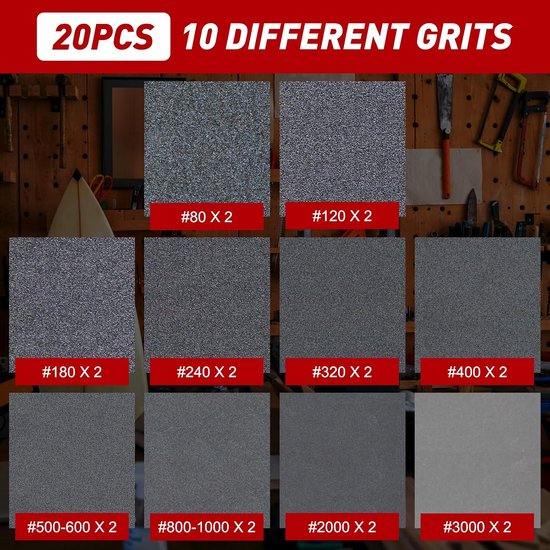 20 Stuks Schuurpadjes 150 mm Korrel 500-600 Schuurpapier voor Nat en Droog Gebruik, Flexibel Schuurpadje voor Hout, Schuurpadjes voor Metaal, Hout, Verf, Plamuur, Reparatie van Autocarrosserieën — afbeelding 5