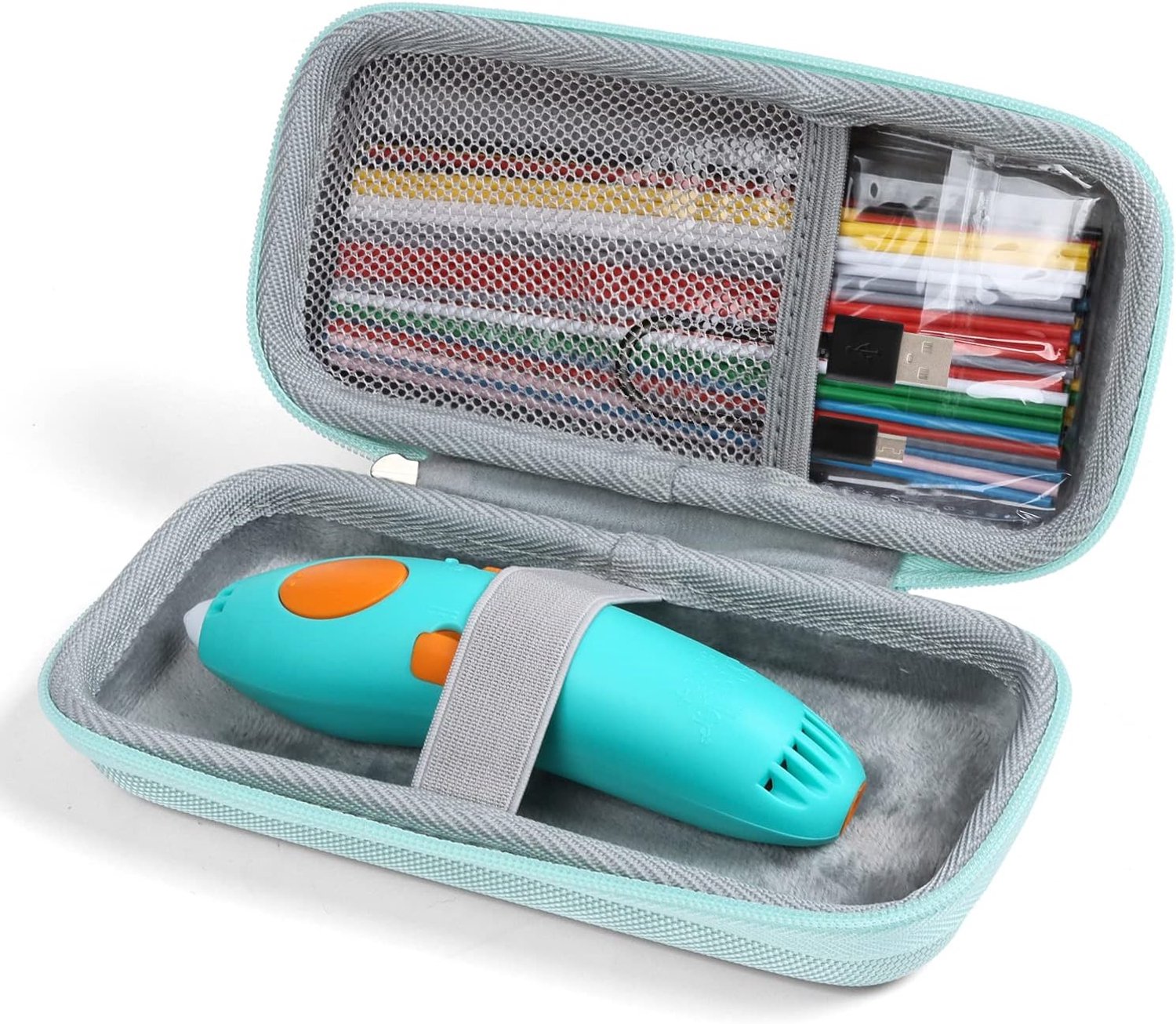Hoesje compatibel met 3Doodler Start+ Essentials voor 3D Pen Set voor kinderen, draagtas voor het afdrukken van filament navulling en oplaadkabel, groen (alleen hoes)