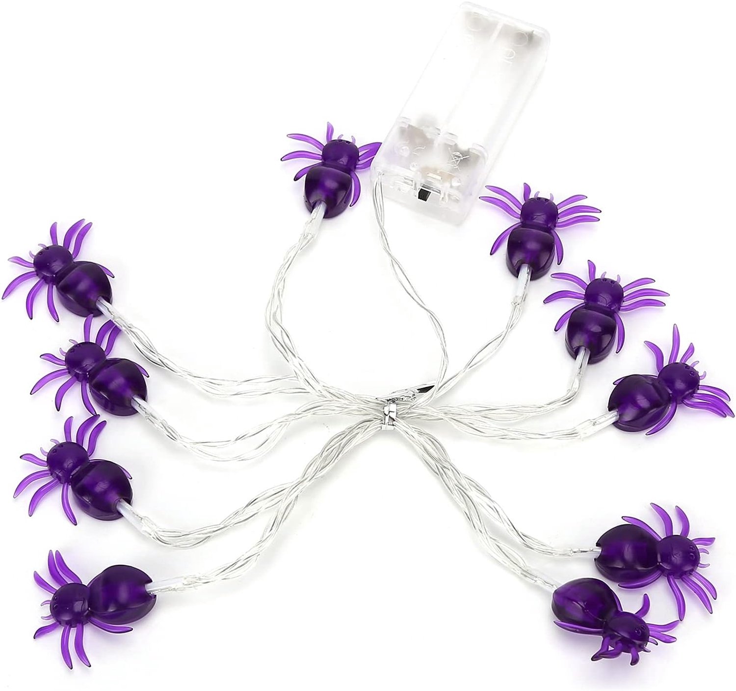 Chrees Paarse Spider Halloween-verlichting, 10 LED-decoratieve Lichtslingers voor Binnen-buitenfeesten, met Batterij