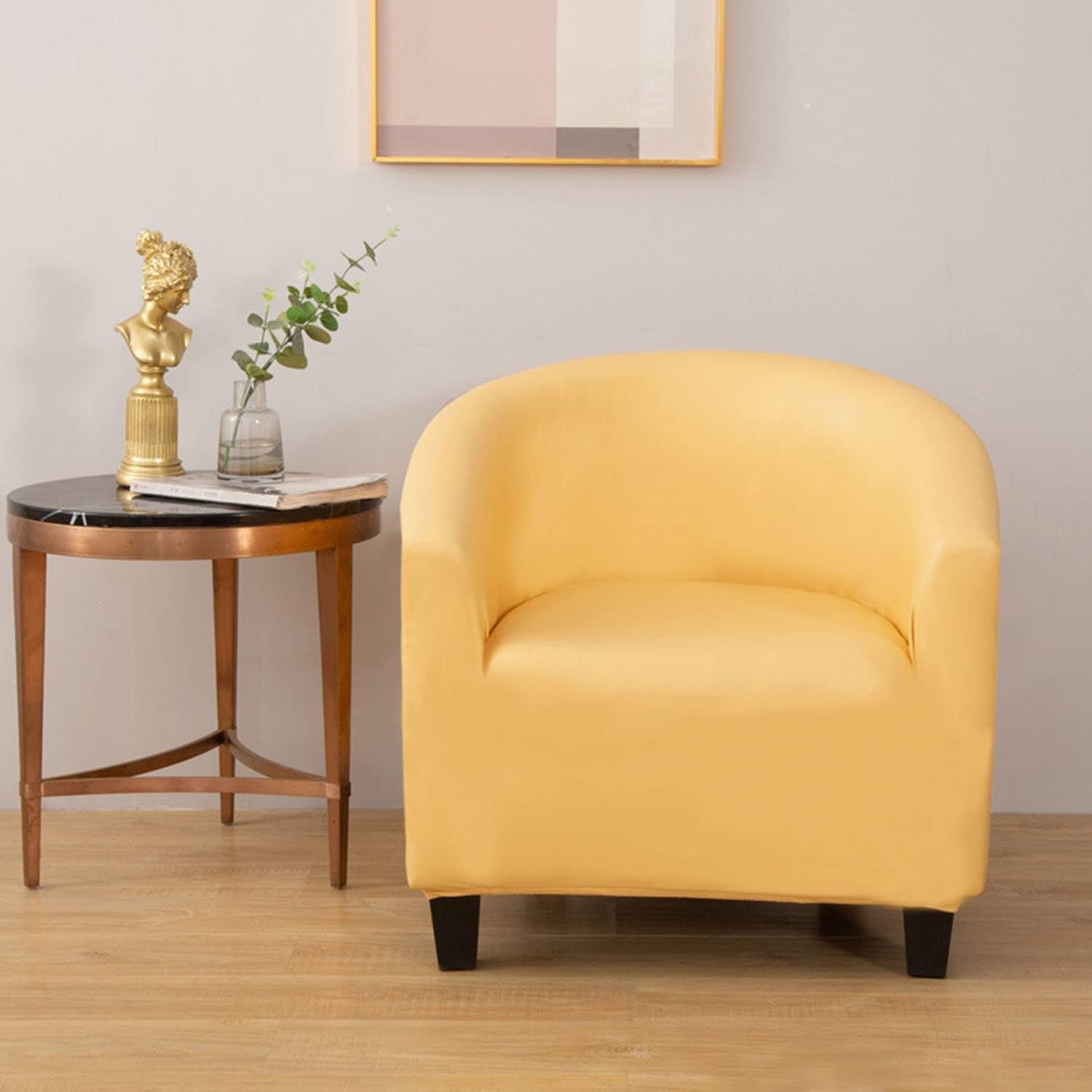 Hoog Stretch Barrel Stoelhoezen, PU Lederen Fauteuil-Overtrek Oliebestendig Winddicht Tub Chair Covers met Elastische Onderkant-geel