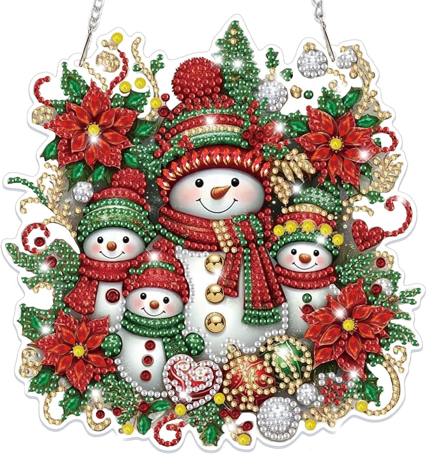Kerstdecoratie met 5D Diamant Schilderij Hanger, Dubbelzijdig voor Volwassenen en Kinderen, Creatieve Ambachtset voor Raam, Deur en Wanddecoratie