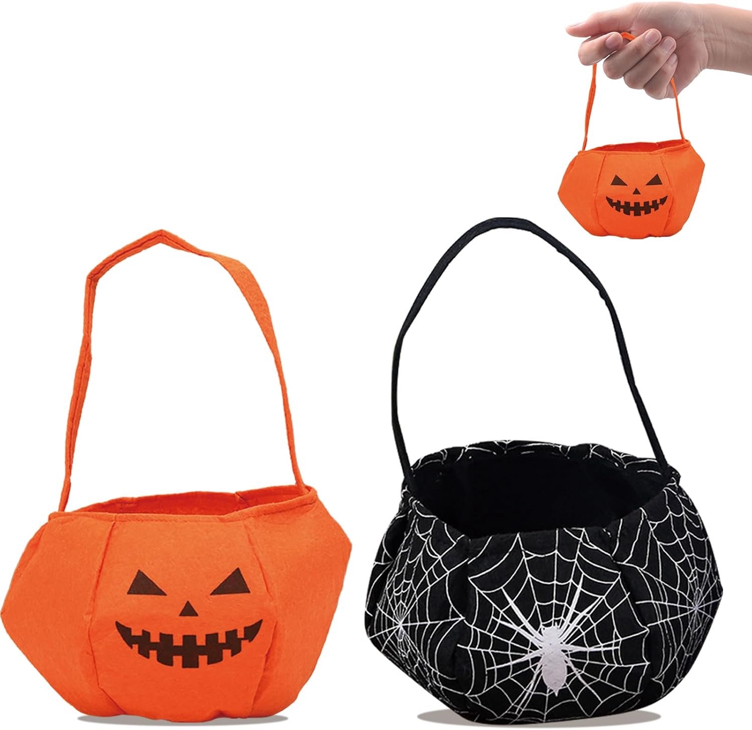 Set van 2 Halloween-snoepzakjes: Pompoen- en spinnenwebmotieven – Ideaal voor trick-or-treat, verjaardagsfeestjes en evenementen