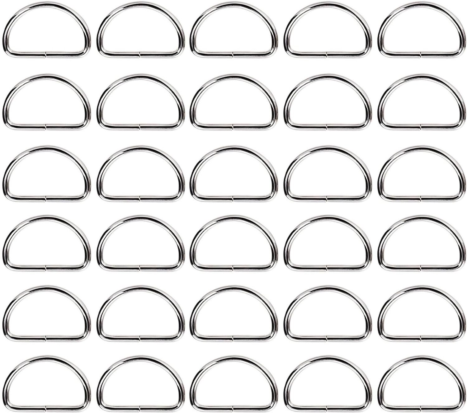30 Stuks D-Ringen van Staal, 32mm Metaal D-Ringen, Half Ringen voor Tassen, Riemen en Ambachtelijke Accessoires, Zilverkleurig en Duurzaam