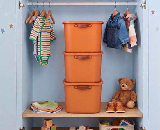 INDECOR Stapelbare Speelgoedbox met Handgrepen – 20 L Opbergbox Set van 3 met Deksel – Opbergdoos voor Bouwblokjes en Bouw - lego opbergbox grootstenen – Terracotta — afbeelding 3