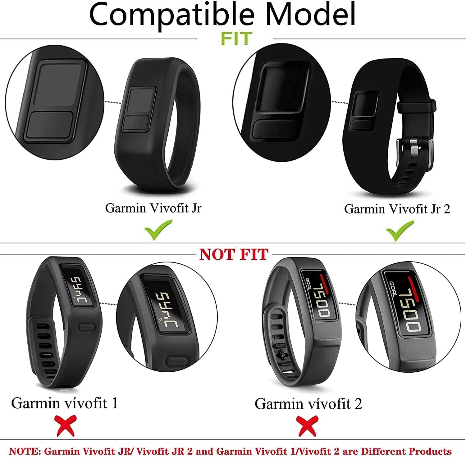 Band voor Vivofit Jr/Jr. 2 - Zachte Siliconen Vervangende Horlogeband voor Garmin Vivofit Jr Activity Tracker, Klein en Groot