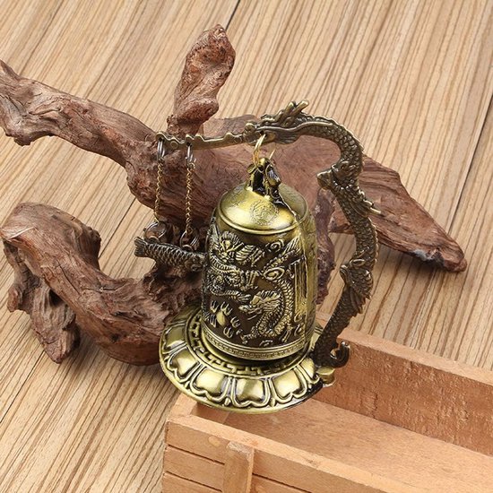 Vintage Kleine Bronzen Gebeeldhouwde Dragon Lock Bell Arts & Handicrafts Collection Objecten Ornamenten Decor of Office — afbeelding 3