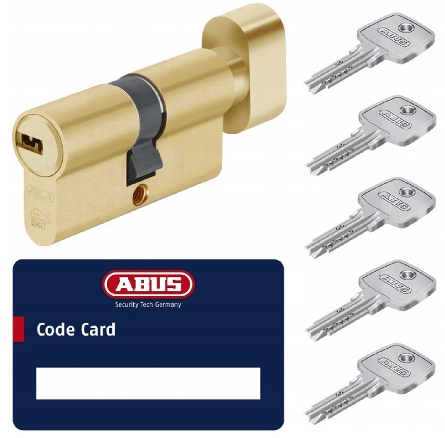 Abus KD10PS MM 50/50G Cilinder met Knop, 5 Sleutels, Messing