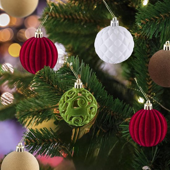 40 Stuks Fluwelen Kerstballen, Elegant Velvet, Bruin, Rood, Groen, Wit, Koffiekleurig, Kerstmis — afbeelding 5