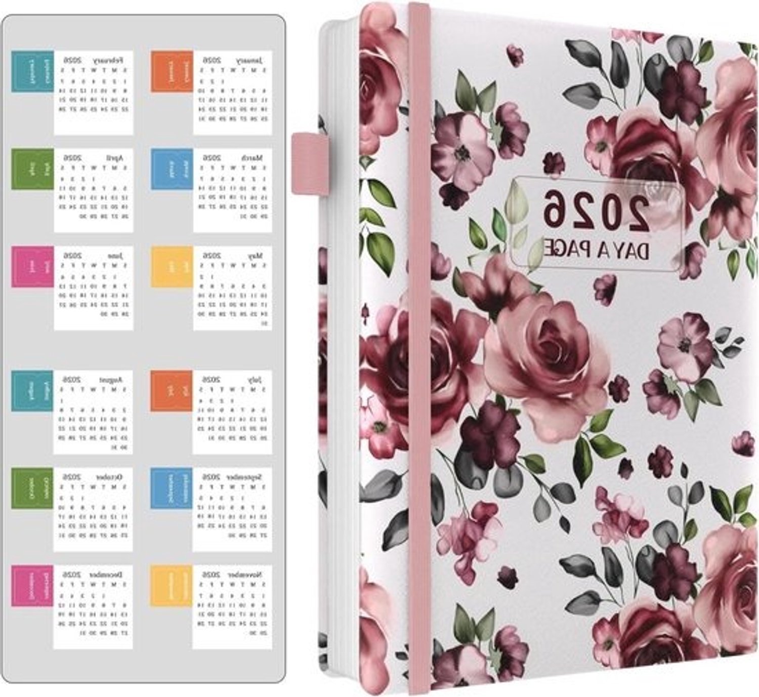 Agenda 2026 - Dagindeling - Planner - Eén dag per pagina - Verhoogt de productiviteit - Ruime dagelijkse planning - A4 - 8.5x11 inch - Bloemenpaars
