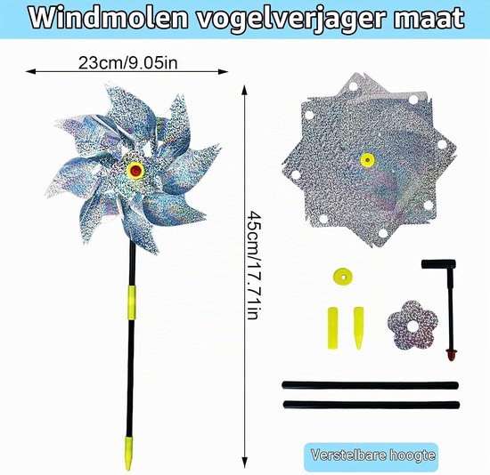 Set van 10 Reflecterende Windmolens voor Tuin - Vogels Afschrikken met Decoratieve Windmolens voor Balkon, Tuin en Boerderij — afbeelding 5