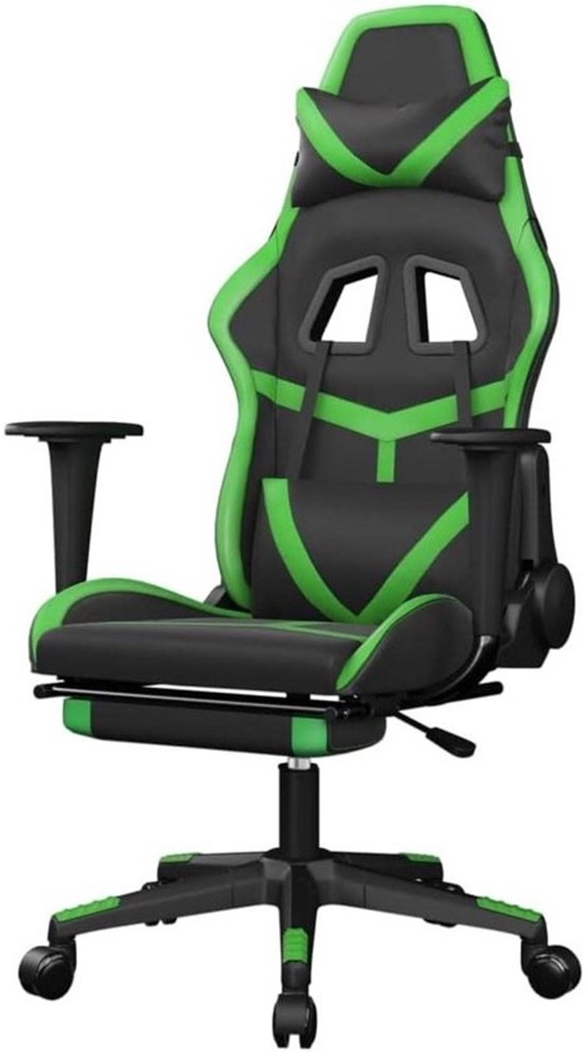 Comfortabele gamingstoel met voetensteun kunstleer zwart en groen — afbeelding 2