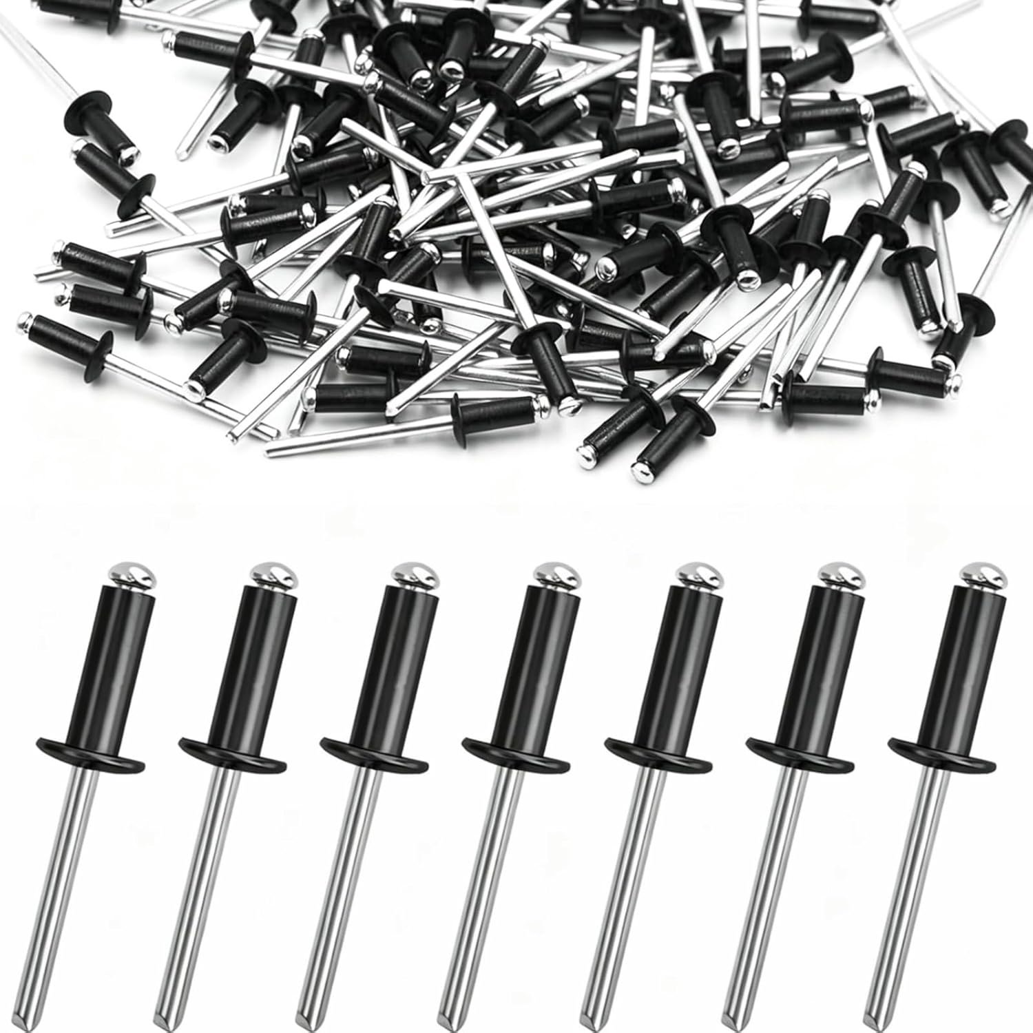 50 Aluminum Blind Rivets 4.8mm x 20mm - Black Dome Head Pop Rivets for Metal Sheet Construction Car Repair Solar Panel - ShopVlot