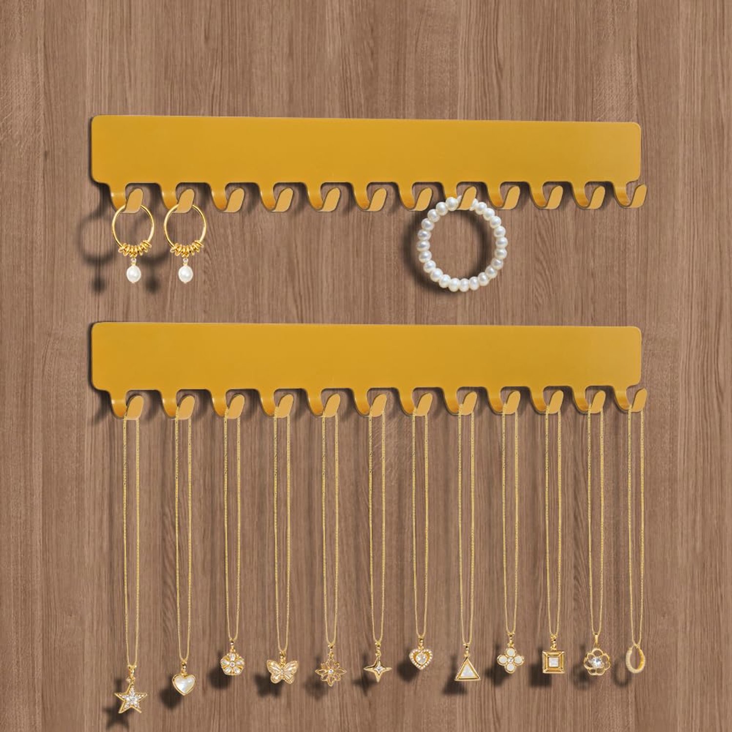 Sieradenhouder wandmontage - 2 stuks - goud - organizer voor halskettingen, armbanden en oorbellen - ShopVlot