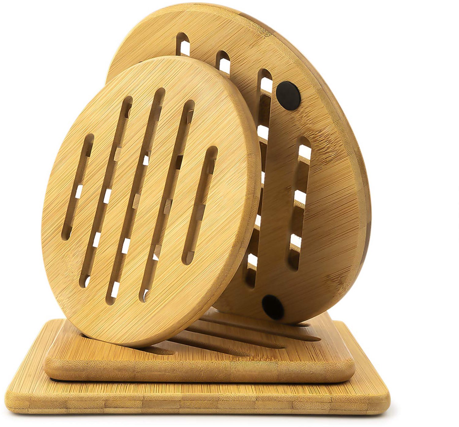 Efbock Bamboe Trivet, Thuis Keuken Bamboe Hot Pads Trivet, Hittebestendige Pads, Vierkant en Rond (Multi-Size, Pack van 4)