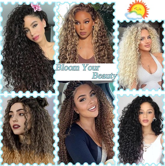 Pre Looped Micro Krullend Gehaakte Haar 8 Packs Braziliaanse Afro Kinky Gehaakte Haarextensies Zwarte Vlechten Hair Extensions Diepe Golf Synthetische (1B/27, 22 Inch (Pack of 8)) — afbeelding 4