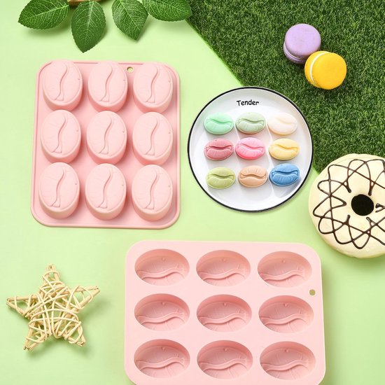 2 Stuks Koffie Thema Siliconen Mallen Koffieboon Chocolade Mallen Voor Jelly Fondant Cake Cookie Snoep Zeep Cupcake Topper Ambachten — afbeelding 2