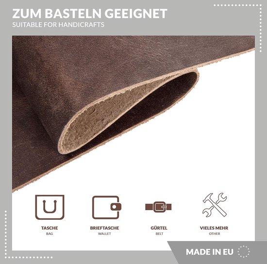 Vintage retro koeienhuid | Trek-effect, ingevet leer, dik leer, antiek uitziend leer | Leerbewerking, om te knutselen, stofferen, decoratie | leerstukken, verschillende maten Formaat A1 tot A5, Bruin — afbeelding 4