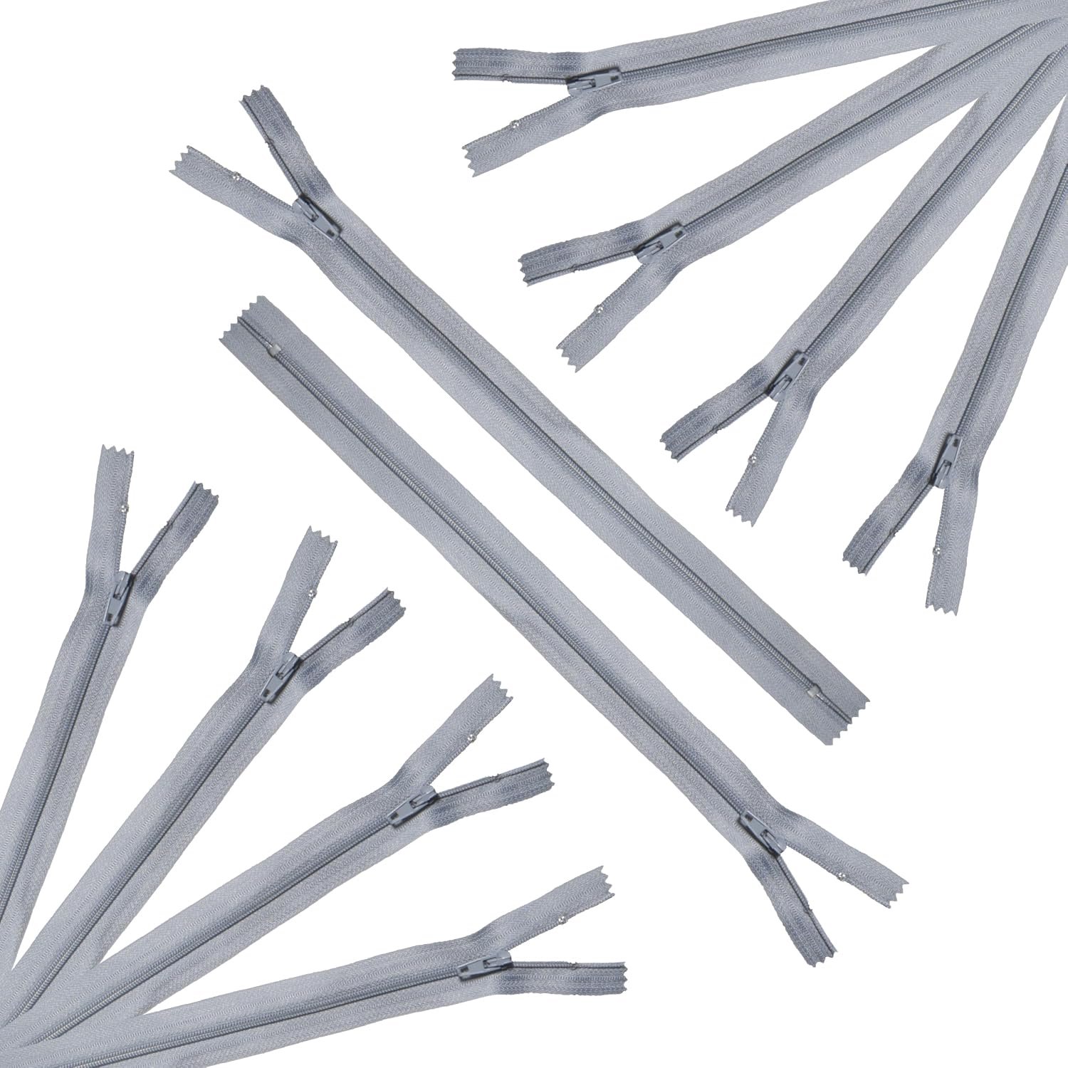 Trimz 25 cm (~ 10 inch) Grijze one-Way End Stop Zip met 4mm Tanden 10 Stks, Polyester, 25 cm