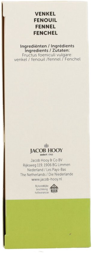 Jacob Hooy Venkel Fenouil ingrediënten Fructus foeniculi vulgare.