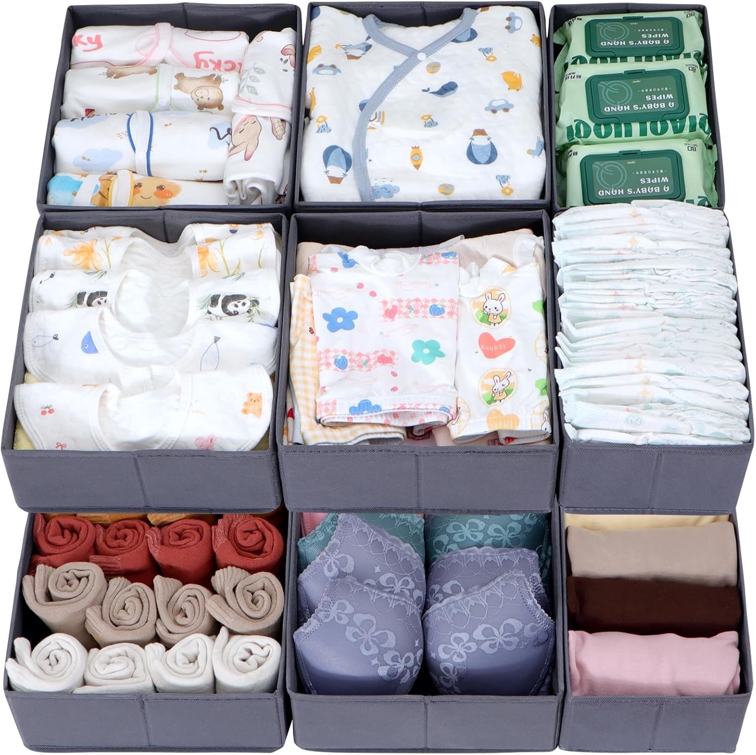 Set van 12 lade-organizers, compatibel met PAX kledingkast, 75 x 58 cm, opvouwbaar, stabiel, robuuste opbergdozen voor kleding, grijs