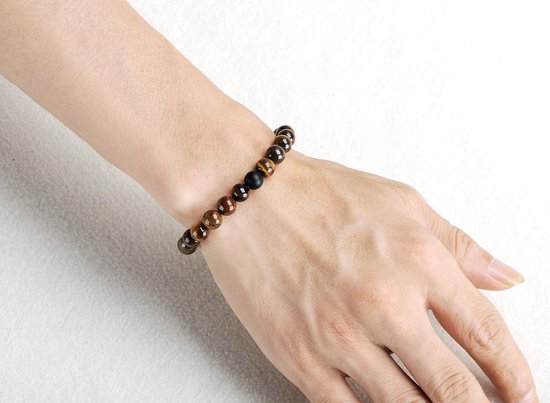 2 stuks Tiger Eye & Black matte agaat afstand armband voor mannen vrouwen set — afbeelding 5