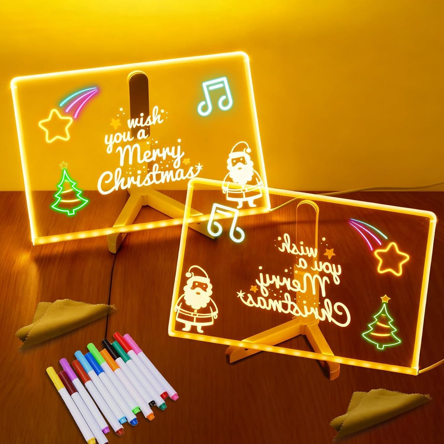 Grafisch bord, 2 stuks, 30 x 20 cm, lichtbord om te tekenen, acryl led-schrijfbord met licht, artistieke notitiebord voor kantoor, school, thuis, koffie