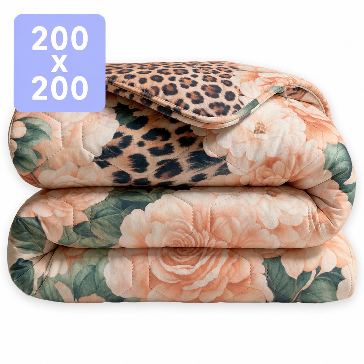 HappyBed Dekbed zonder overtrek 200x200 - Wasbaar Dekbed - Bedrukt dekbed zonder hoes - Hoesloos Dekbed - Tweepersoonsdekbed - Leopard bliss