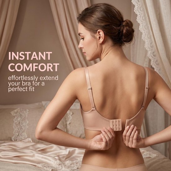 6 stuks beha-verlengingsset (2 haken en 3 haken), elastische beha-verlenging voor dames, bh-sluiting, verlenging in zwart, wit en huidskleur, beha-extenderset voor meer comfort — afbeelding 3