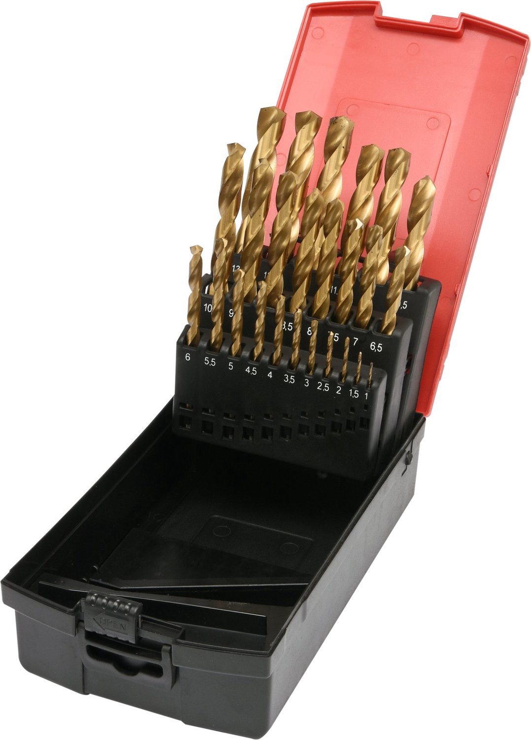 Titanium HSS Metaalborenset 25-delig (1-13 mm) - TiN-Coating - DIN 338 - 135° Aanslijping - Spiraalboren voor Hard Staal - In Metaal Cassette