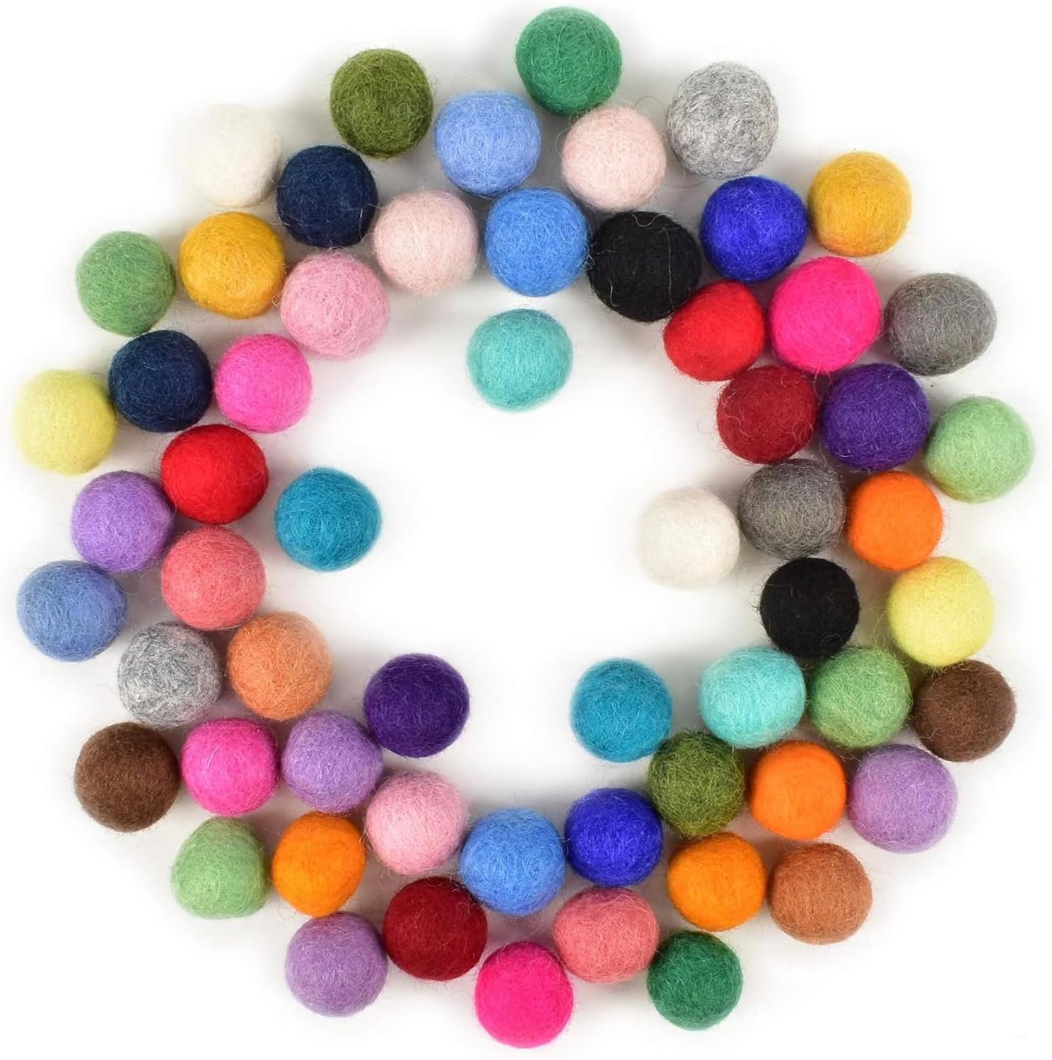 Kinesgsg 50 stuks kleurrijke pompons, 2 cm, 100% wol, kleurrijke pompons, om te knutselen, sieraden, naaien, sleutelhangers, 50 stuks