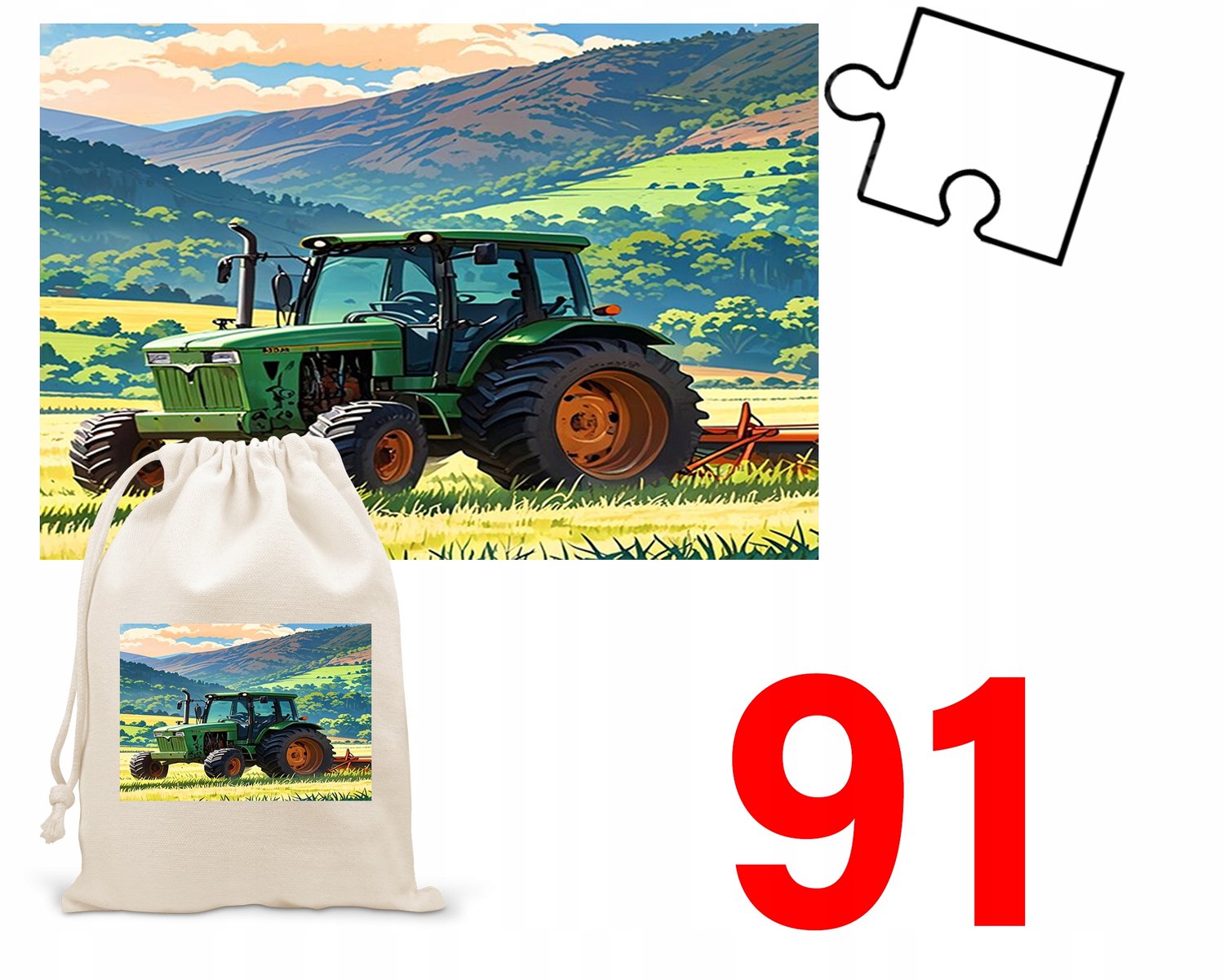 Boerderij Tractoren Puzzel 96 Stukjes met Opbergzakje