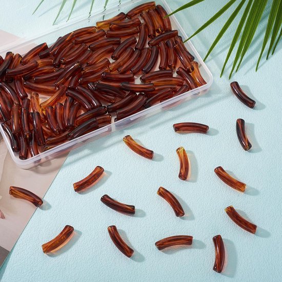 100 stuks acryl gebogen buis bamboe kralen transparant imiteren amber kralen lange buis spacer kraal voor doe-het-zelf ambachtelijke armband ketting sieraden maken — afbeelding 5