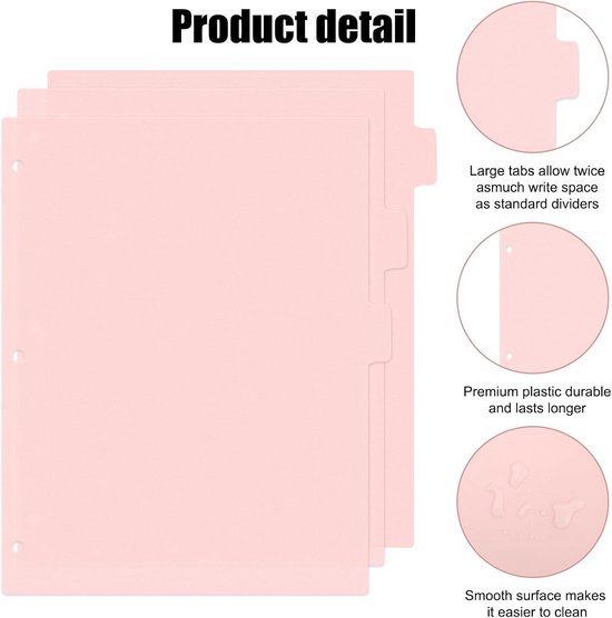 8 stuks A4 roze plastic bindmiddelverdelers met 8 lipjes, 3-ring inbrengbare schrijfverdelers voor school, kantoor, huiswerk, notitieboeken en mappenorganisatie — afbeelding 5