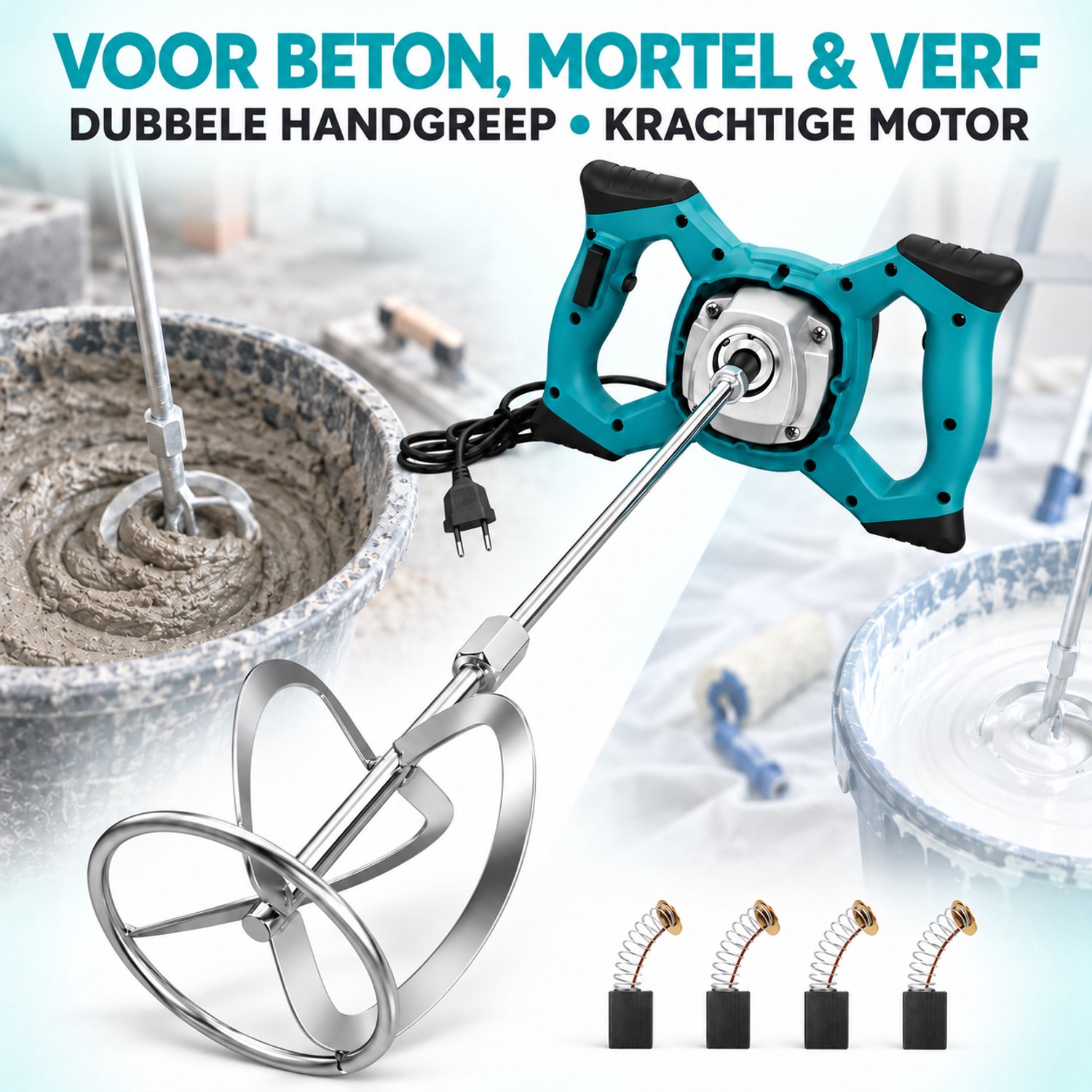 Professionele Cementmenger 2300W – Handmixer voor Beton en Mortel – 6 Snelheden, Volkoperen Motor en Ergonomische Dubbele Handgreep – Voor Bouw en Renovatie