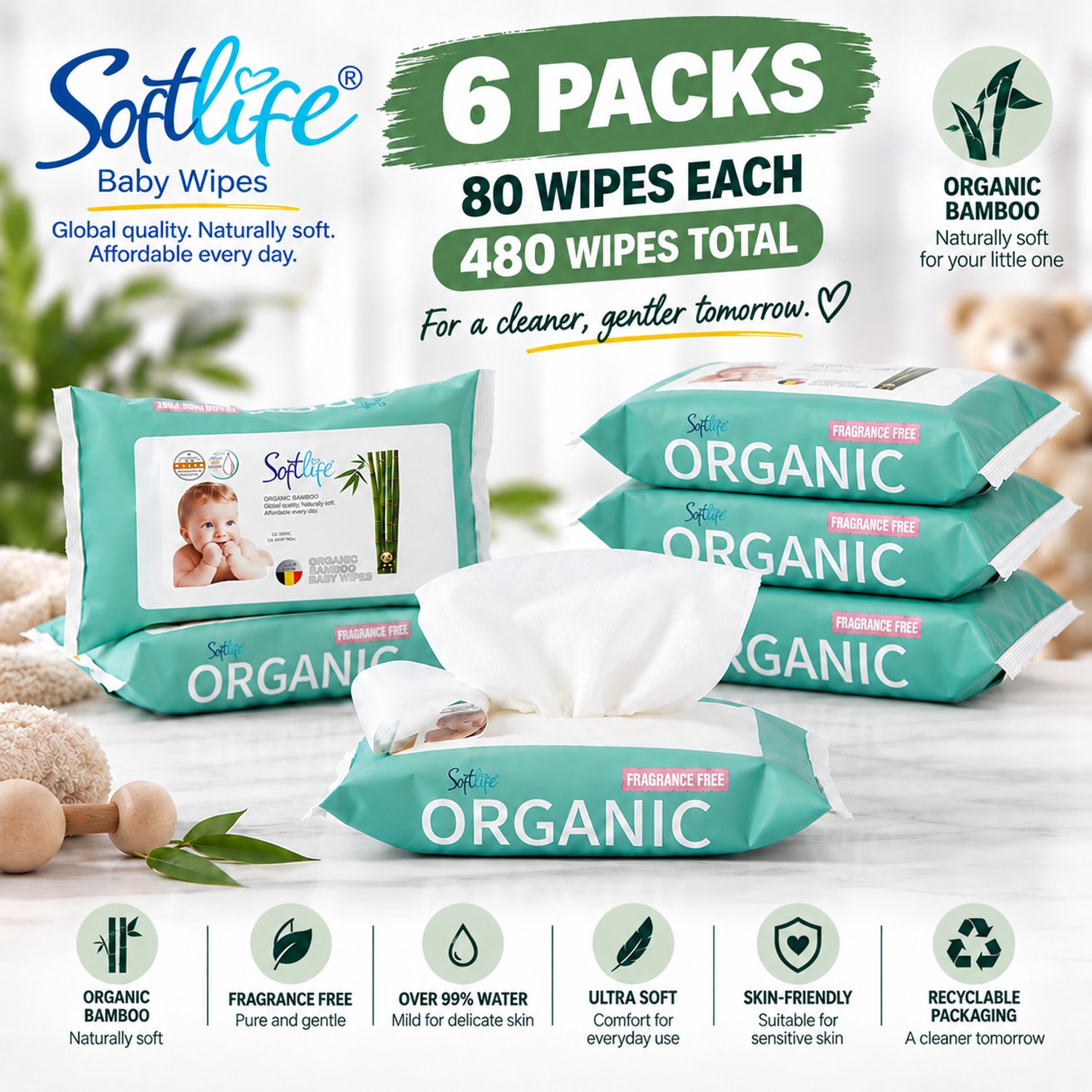 Softlife Bamboe billendoekjes | 480 stuks