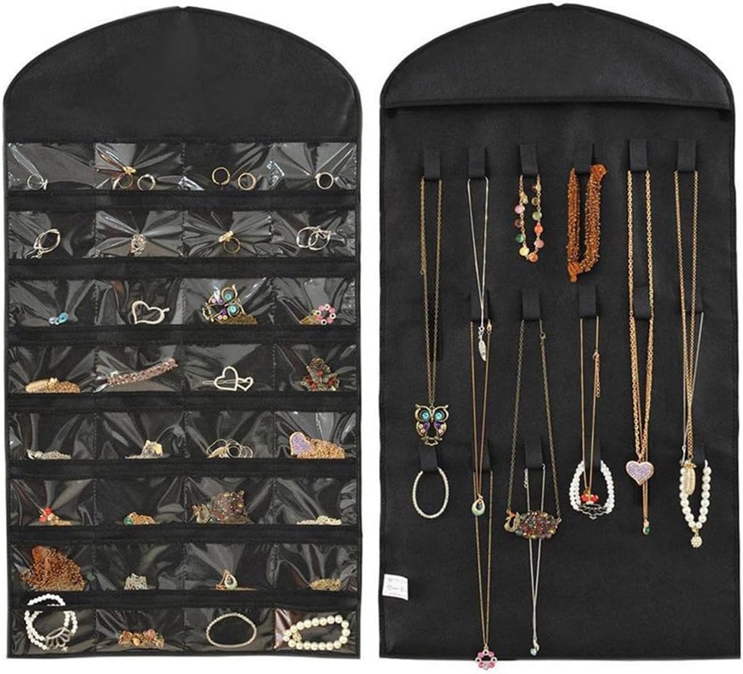 Sieraden organizer, Zwart, Hangende Juwelenstandaard Met 32 Vakken, Oorbellen organizer, Sieraden Organizer Hangend, Opbergen van je Sieraad, Hangende Sieradenkoffer