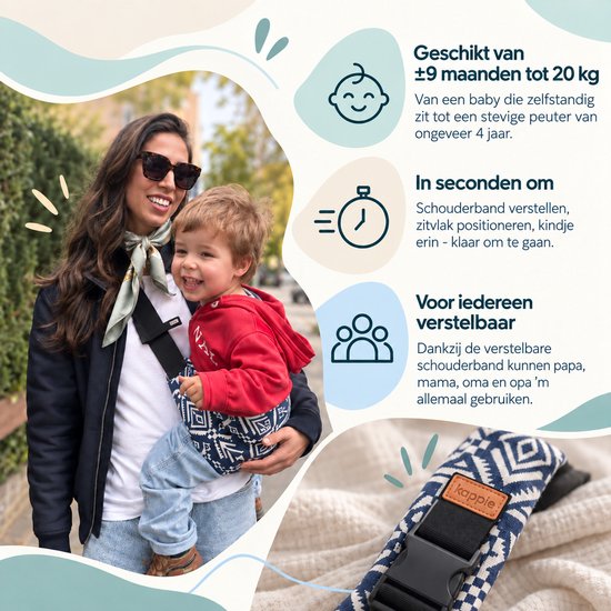 kappie carry - peuterdrager - heupdrager - peuter draagzak - tot 20 kg / 4 jaar - lichtgewicht - compact - stevig - blauw — afbeelding 2
