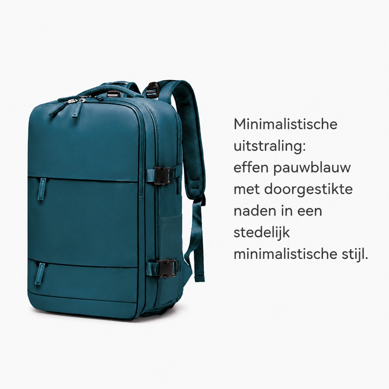 Rugzak - klein - effen pauwblauw - gebogen schouderbanden - voor recreatief reizen